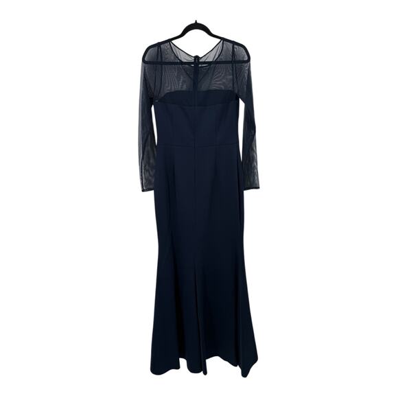 Eliza J Dress Rosette Mesh trim long sleeve gown navy size 8 - Picture 5 of 8